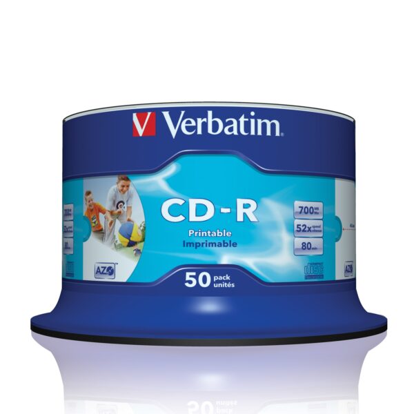 CD-R AZO 700MB 52X Wide White Inkjet 50pk Spindle