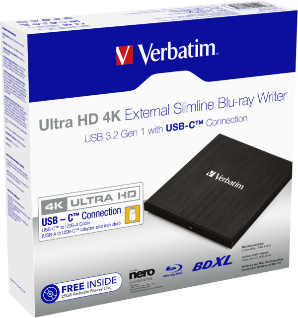 Ultra HD 4K External Slimline Blu-ray Writer (USB 3.2 Gen 1)