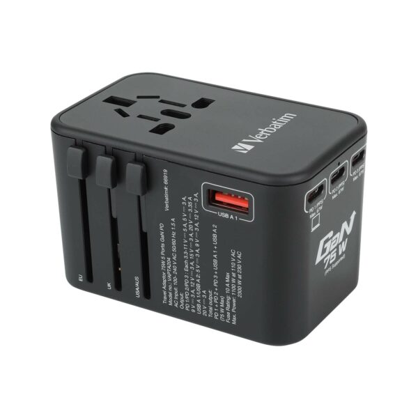 5 Port 75W PD 3.0 & QC 3.0 GaN Universal Travel Adaptor